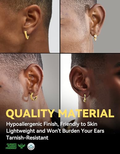 ChainsHouse Stud Earrings for Men Women,316L Stainless Steel/14K Gold/Black Plated Metal, Punk Hypoallergenic Surgical Huggie Hoop Earrings Mens Jewelry Piercing Hoop Earrings - style: F: Gold-Different Disign(4 Pairs)