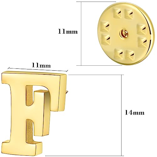 Initial Lapel Pin for Men Women, Brooch Pins for Men Suits, Metal Button Pins in 18K Gold and Silver Tone. - color: Gold-F