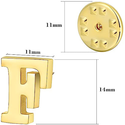 Initial Lapel Pin for Men Women, Brooch Pins for Men Suits, Metal Button Pins in 18K Gold and Silver Tone. - color: Gold-F