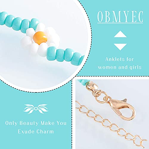 Beaded Chain Ankle Bracelets for Women Waterproof Sunflower Anklets Beachy Vacation Foot Jewelry Gifts - color: Green