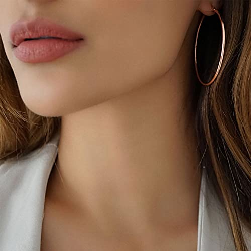 2mm Sterling Silver Big Hoop Earrings For Women - Large Hypoallergenic Circle Endless Thin Oversize Silver Hoops - color: Rose Gold,60mm