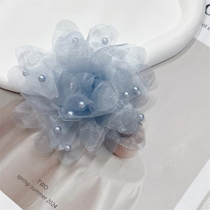 13cm/5in Beaded Mesh Flower Brooch Pin for Women Girls Dainty Round Shell Pearl Ball Beads Camellia Peony Flowers Brooches Lapel Hair Pins Elegant Wedding Anniversary Accessories Jewelry - color: Blue