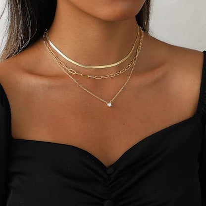 Coshilta Layered Gold Necklaces for Women, 14K Plated Gold Sterling Silver Plated Dainty Pendant Necklace Set with Cubic Zirconia,Stackable Chain Choker,Trendy Personalized Jewelry Gift Non Tarnish - style: C-N0545-CZ