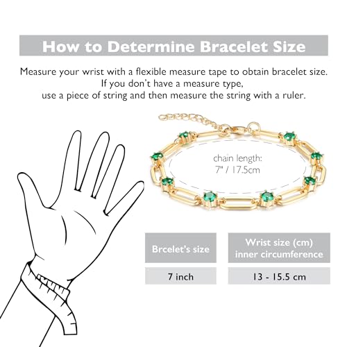 Paperclip Bracelet for Women Couple Bracelets with CZ Chain Strand Jewelry Gift for Girls - color: Style 1-Emerald-Golden