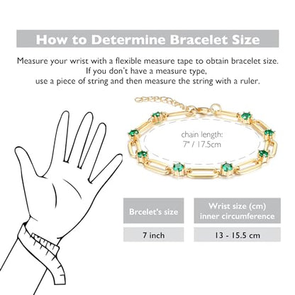 Paperclip Bracelet for Women Couple Bracelets with CZ Chain Strand Jewelry Gift for Girls - color: Style 1-Emerald-Golden