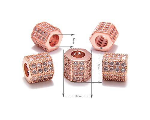 AD Beads Zircon Pave Rhinestones Big Hole Hexagon Spacer Beads 7x8mm 5Pcs Clear on Rose Gold - color: 5 Pcs Clear on Rose Gold Hexagon (7x8mm)
