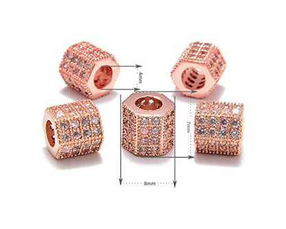AD Beads Zircon Pave Rhinestones Big Hole Hexagon Spacer Beads 7x8mm 5Pcs Clear on Rose Gold - color: 5 Pcs Clear on Rose Gold Hexagon (7x8mm)