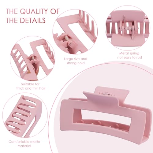 8 Pcs Large Hair Claw Clips 4.1 Inch Non-slip Big Square Matte Hair Claws for Women, Strong Hold Banana Clip for Thick Thin Hair(White/Green/Pink/Black) - color: White/Green/Pink/Black