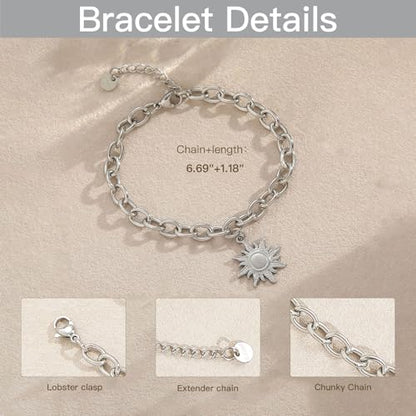 10 PCS Bracelets for Women Stainless Steel Chain Link Bracelet Set | 6.7 Inches with Extender, Jewelry Gifts for DIY, Chains Bulk, Oval, Curb, Figaro Chains, 18K Gold Plated, Silver, Chunky - color: Rolo Silver