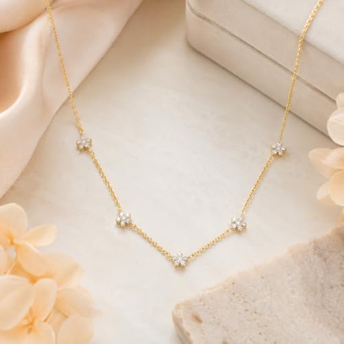 Dainty Silver Gold Necklaces for Women Cute Station Choker Simulated Diamond Necklace Simple Layering CZ Necklace Trendy Jewelry Gifts - color: Gold, style: Star