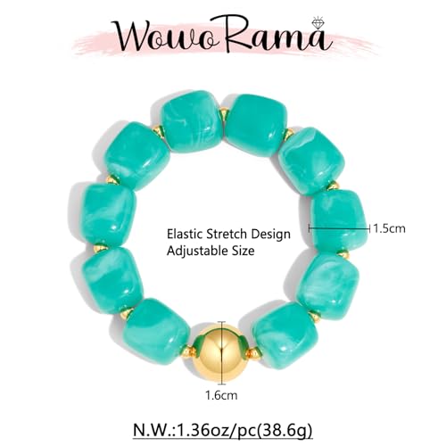 WOWORAMA Chunky Beaded Bracelets for Women Colorful Large Square Beads Bracelet Boho Acrylic Resin Stretch Bracelets Statement Chunky Bracelet Summer Jewelry - color: Square-Lake Blue