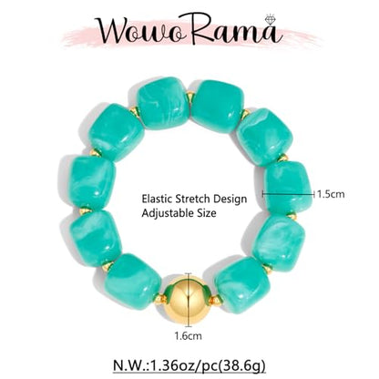 WOWORAMA Chunky Beaded Bracelets for Women Colorful Large Square Beads Bracelet Boho Acrylic Resin Stretch Bracelets Statement Chunky Bracelet Summer Jewelry - color: Square-Lake Blue