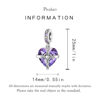 Birthstone Charms 925 Sterling Silver Heart Charms for Bracelets and Necklaces Birthday Day Christmas Gifts For Women - color: B-February