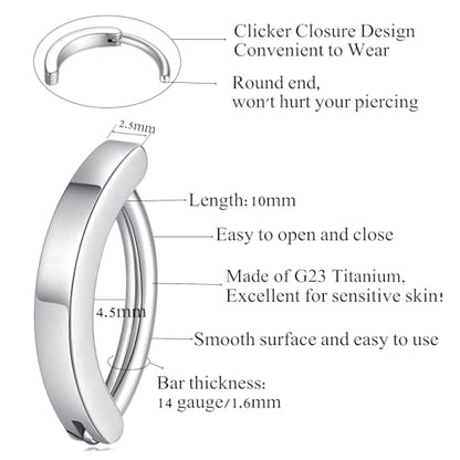 G23 Titanium Clicker Belly Button Ring Navel Rings Body Belly Piercing Jewelry 14G 14mm 12mm 10mm 8mm - style: 14G/10mm/Silver
