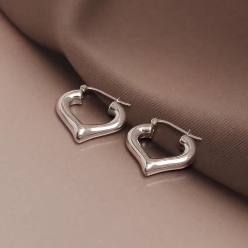 LeCalla Sterling Silver Hoop Earrings for Women | Lightweight Silver Chunky Hoop Earrings | Handmade Electroform Hollow Italian Design Click-Top Earrings Hoop - color: Love Heart Shape