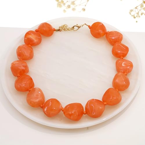 We We Chunky Colorful Beaded Necklace for Women Large Boho Statement Bead Chokers Necklaces Turquoise Blue Big Beads Jewelry Neck Summer Beach - color: big bead orange