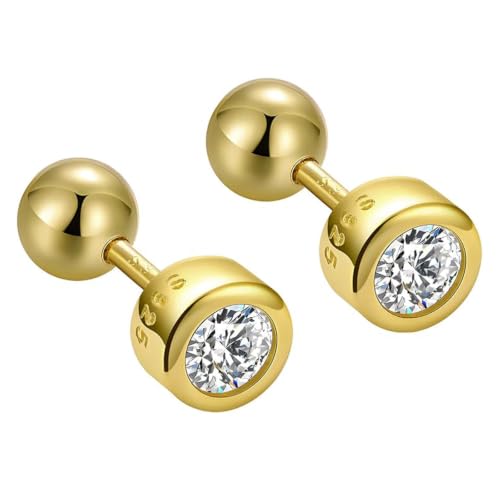 Gold Screw Back Earrings 14K Real Gold Filled Plated Trendy Dainty Cute Cubic Zirconia Nickel Free Small Stud Earrings for Women Men