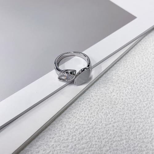 NewZenro Dainty Cat's Eye Marquise Cut Cubic Zirconia Open Ring for Women Gold/Silver Plated Fashion Crystal Geometry Adjustable Stackable Wedding Finger Band Promise Rings Comfort Fit Trendy Jewelry - color: Silver