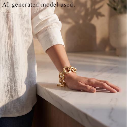 18K Gold Plated Hammered Toggle Bracelet for Women | Chunky hammered statement bracelet with a toggle closure and 3 adjustable sizes, designed for everyday wear and gifting - style: Style Two
