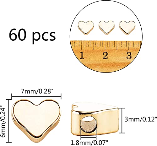 PH PandaHall 60pcs 14K Gold Plated Heart Beads, Heart Spacer Beads 6x7mm Metal Love Brass Loose Bead for Necklace Bracelet Wedding Birthday Christmas Jewelry Making (Pack of 2) - size: 6x7mm (Pack of 2)