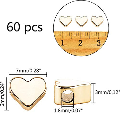 PH PandaHall 60pcs 14K Gold Plated Heart Beads, Heart Spacer Beads 6x7mm Metal Love Brass Loose Bead for Necklace Bracelet Wedding Birthday Christmas Jewelry Making (Pack of 2) - size: 6x7mm (Pack of 2)