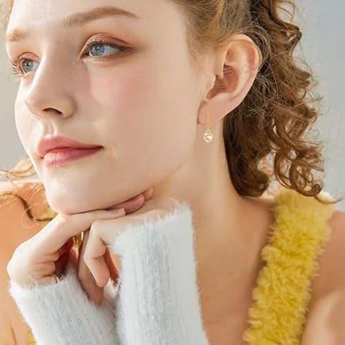 Sparkly Crystal Love Heart Dangle Drop Earrings Dainty Rhinestone Tiny Heart Huggie Hoop Earrings For Women - color: Yellow