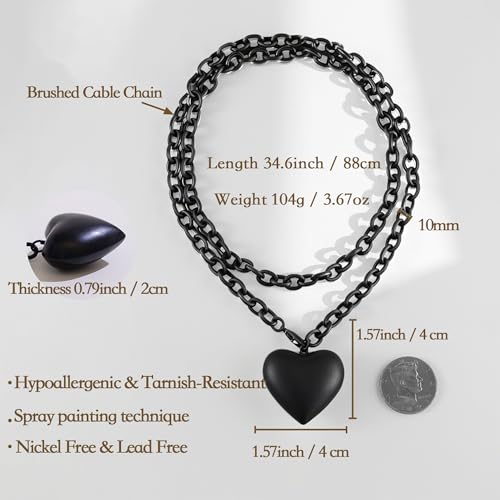 Puffy Heart Pendant Necklace for Women | Long and Short Pendant Necklace with 18K Gold Plated Heart Charm Statement Fashion Jewelry Gift - size: Long, style: Black Chain & Heart