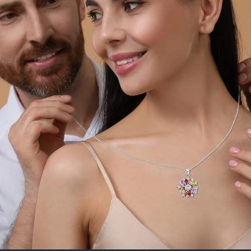 Colorful Snowflake Pendant Necklace, White Gold Plated Multi Gemstone Necklaces Marquise Cubic Zirconia Necklace for Women, 18+2 inch - color: white gold