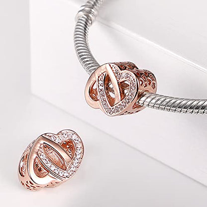 925 Sterling Silver Charms for Bracelets Necklaces Dangle Pendant With 5A Cubic Zirconias Bead Charm for Women DIY Jewelry - style: Entwined Hearts Charm