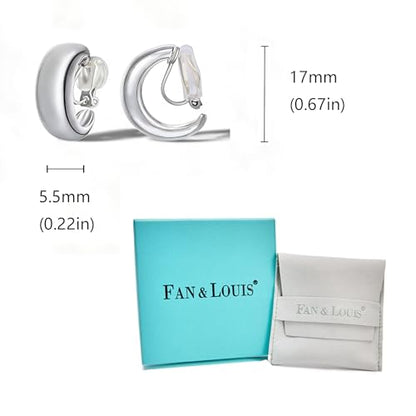 FAN&LOUIS Gold Silver Clip On Hoop Earrings,14K Gold Plated Chunky Gold Small Huggie Hoops Clip-On Earrings for Women│Small Wide Round Hoop Clip On Earrings - style: Silver