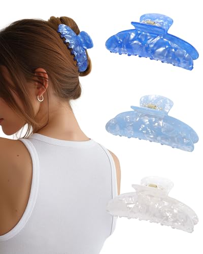 Molans 3PCS Hair Claw Clips Acrylic Clamps for women - Non-slip Strong Hold Barrettes for Thin Thick Hair, Medium hair clips Accessories - color: Group: Blue