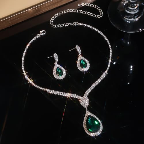 Fashion Red Black Colorful Bridal Teardrop Layered Crystal Necklace Earrings Set Sparkly Rhinestone Crystal Elegant Bridal Teardrop Shape Choker Earrings For Prom Costume Set Christmas Halloween Full Rhinestone Choker Necklace Earrings for Women - color: