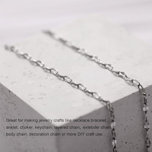 Kyutong Small Necklace Chain for Jewelry Making Stainless Steel Cable Link | 10 Meters Thin Craft Chain on Bulk Stainless Steel Jewelry Making Supplies with Lobster Clasps Jump Ring for Crafting - color: Silver Lip