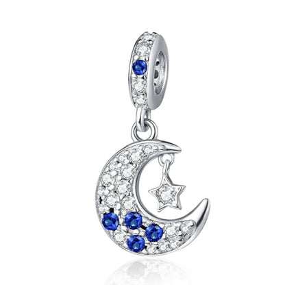 Charm for Bracelets and Necklaces, Heart Animals 925 Sterling Silver Bead Celestial Sun Moon Star Charms Jewelry Gift for Women Girls - color: Sparkling Moon Star Dangle Charm