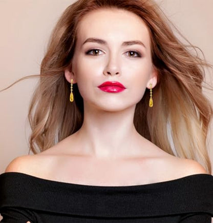 VONSSY Austrian Crystal Teardrop Drop Dangle Earrings Gold Plated Silver Post Zircon Gemstone Jewelry Gift for Woman Girlfriend Mom Wife - color: Yellow
