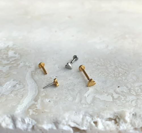 20G/18G/16G Titanium Flat Back Earrings, Threadless Nose Stud Tiny Stud Earrings, Cartilage Tragus Piercing Jewelry Conch Helix Stud - color: Heart (silver 3pcs), size: 18ga(1.0mm)