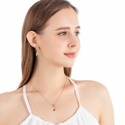 Austrian Crystals Teardrop Pendant Necklace Earrings for Women 14K Gold Plated Hypoallergenic Leverback Drop Dangle Earrings Jewelry Set - color: Light Topaz