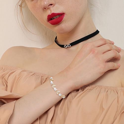 Crysdue Wedding Bridal Bracelets for Brides, Cubic Zirconia Tennis Birthstone Jewelry Gift for Women Prom - style: F_Gold, 7 Inch