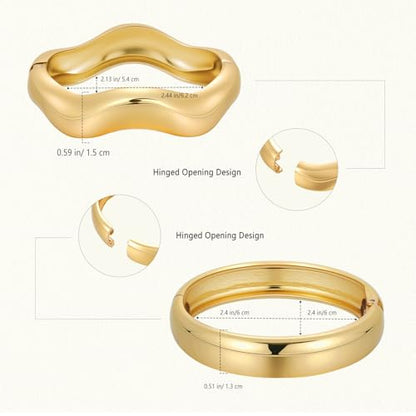 Emibele Gold Bangles for Women, 2PCS Irregular Chunky Gold Bracelet Hinged Open Bangle Bracelets for Women, Fashion Wide Arm Cuff Minimalist Chunky Jewelry Gifts for Valentine Christmas Birthday - style: G Gold