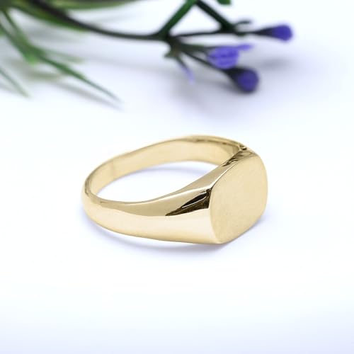 Plain Signet Band Ring Square Shaped In 14K Gold Plated Sterling Silver Satin Finish Statement Ring For Him Her - color: Yellow Gold