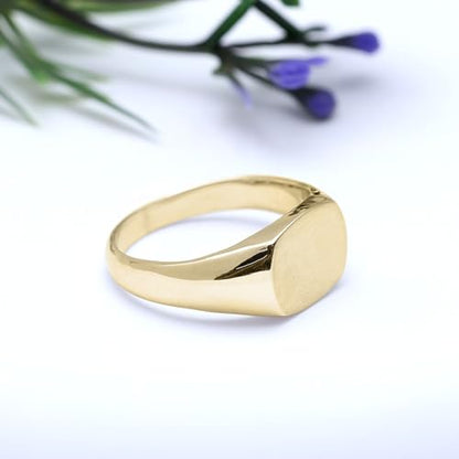 Plain Signet Band Ring Square Shaped In 14K Gold Plated Sterling Silver Satin Finish Statement Ring For Him Her - color: Yellow Gold