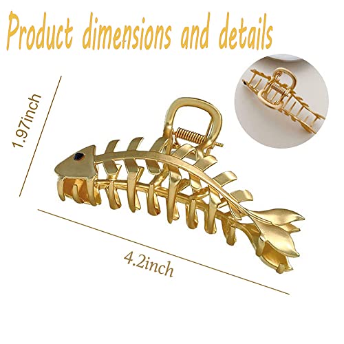 Metal Gold Fishbone Hair Clips Acrylic Large Hair Claw Cross Hairclip Elegant Fish Bone Headband Hairpin Hair Crab Female Lady Nonslip Barrette Hair Accessories for Women Thick or Thin Hairs - color: Gold Fishbone