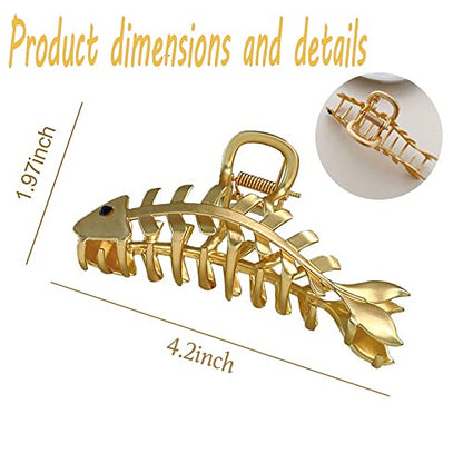 Metal Gold Fishbone Hair Clips Acrylic Large Hair Claw Cross Hairclip Elegant Fish Bone Headband Hairpin Hair Crab Female Lady Nonslip Barrette Hair Accessories for Women Thick or Thin Hairs - color: Gold Fishbone