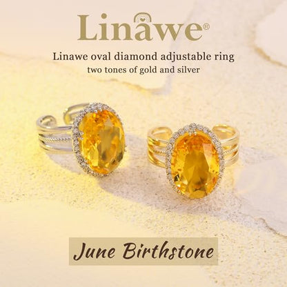 Linawe Costume Jewelry Adjustable Cocktail Ring for Women | Copper, Rhinestone, Cubic Zirconia, Oval, Fake Diamond, Crystal, Stone, Birthstone, Gemstone, Big, Chunky, Statement - color: Yellow Champagne