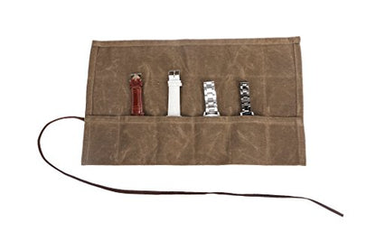Waxed Canvas Watch Roll Handmade Waterproof Multi-Purpose Travel Case Watch Roll-up Organizer Holds 6 Wristwatches Best Gift for Him Her Boyfriend Girlfriend Mom Dad Wife & Husband HGJ03-I