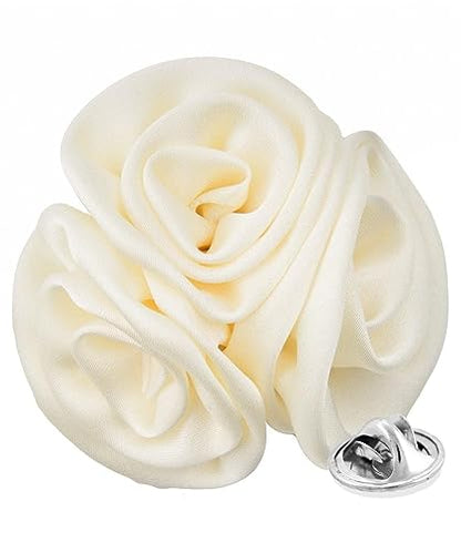 Premium Trio Cluster Flower Lapel Pin - Formal Boutonniere for Men, Flower Brooch Pin - color: Ivory