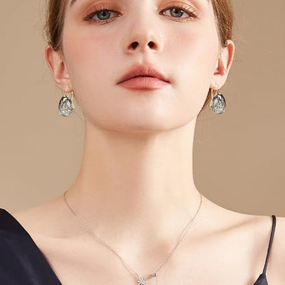 14K Gold Teardrop Crystal Leverback Earrings Sparkly Rhinestone Water Droplet Dangle Drop Earrings For Women - color: Grey
