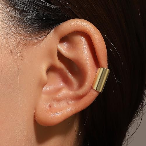 Ear Cuffs Earrings for Women Non Piercing Cartilage Cuff Wrap Clip on Earrings Trendy Pearl Rhinestone Tassel Chain Earrings Jewelry for Women - color: Tube Ear Cuff Gold
