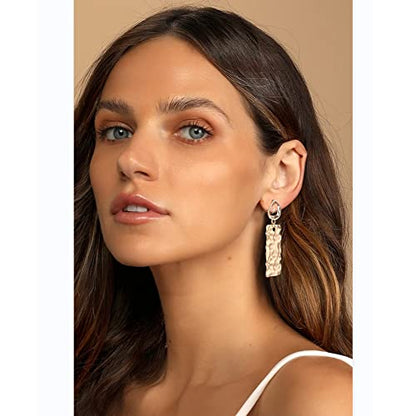Gold Metal Clip On Earrings for Women Non Pierced Dangle Drop Earrings Multiple Styles - color: gold geometry