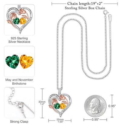 Iefil Birthstone Necklace for Women - Rose Heart Necklace | 925 Sterling Silver, Gift Box Packaging, Anniversary Birthday Gifts for Wife Mom Daughter - color: 05-11-May-Nov Birthstone